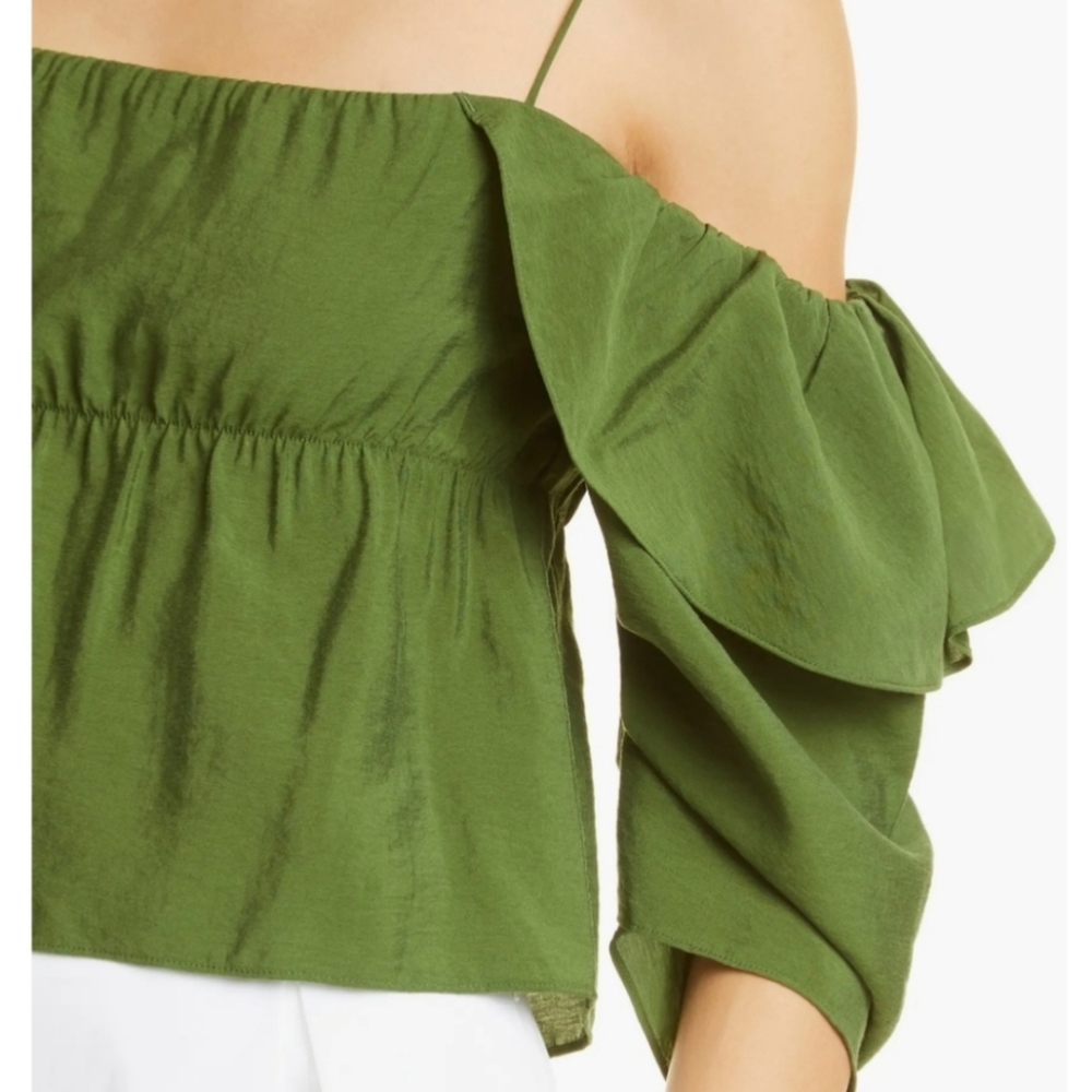 VINCE Cold Shoulder/Spaghetti Ruffle Sleeve Crop Top/blouse - Picture 3 of 9